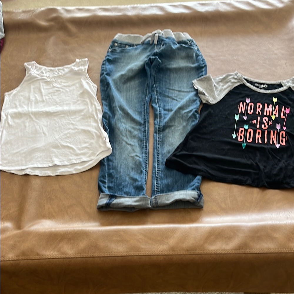 Justice jeans size 16R, Mudd Graphic Top - (16) & Soft You white Tank (16)